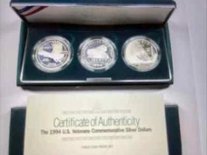 1994-P US MINT VETERANS COMMEMORATIVE SILVER DOLLAR 3-COIN PROOF SET W/OGP & COA - Picture 1 of 1