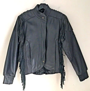 Giacca pelle Harley Davidson frange donna 32 XS nera trapuntata foderata tasca zip - Foto 1 di 21