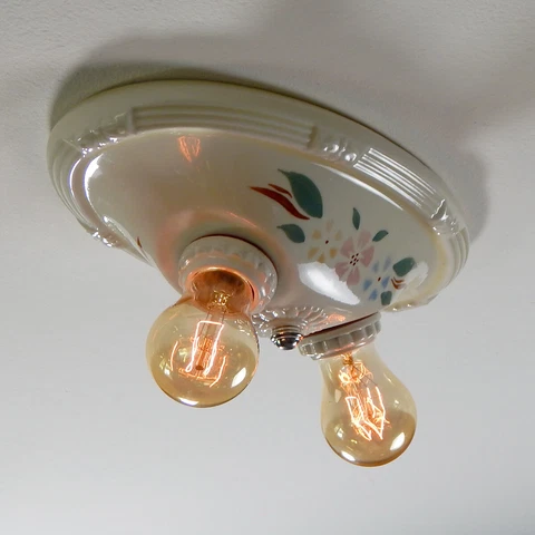 Vintage 1930s Flush Mount Porcelain Ceiling Light Fixture Cover