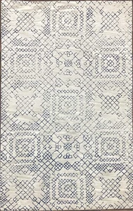 Azulejo-White Tufted Wool Handmade Area Rug Carpet for Home, Bedroom Living Room - Picture 1 of 11