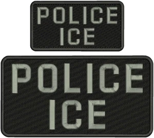 POLICE I C E EMBROIDERY PATCH 5X10 & 2.5X5 VELCR@ ON BACK GRAY ON BLACK - Picture 1 of 2