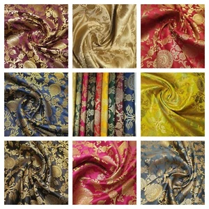 Peacock Trail  Brocade Dress Fabric Floral Metallic Jacquard Craft Material 44" - Picture 1 of 51