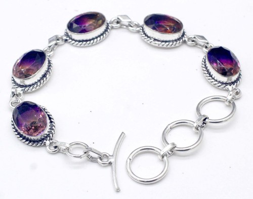 VALENTINO Bracciale in argento sterling 925 con pietre preziose tormalina fatto a mano misura 7 8"