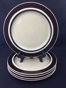 ARABIA Finland RUIJA TROUBADOUR Dinner Plates BROWN BANDS Set Of 5 - Picture 1 of 10