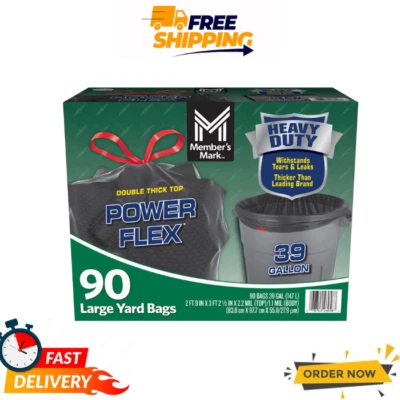 Bolsas de basura Member's Mark 39 galones yarda 90 quilates resistentes negras sin perfume Foto 1 de 4