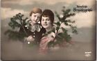 Postcard Hand Tinted Young Child Flowers Mother Evergreen B21