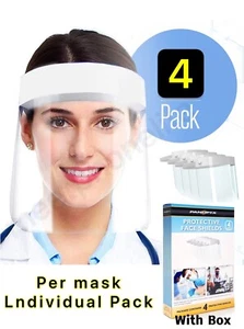 4-PACK FACE SHIELD REUSABLE PROTECTION MASK COVER INDUSTRY SAFETY ANTI SPLASH - Picture 1 of 5