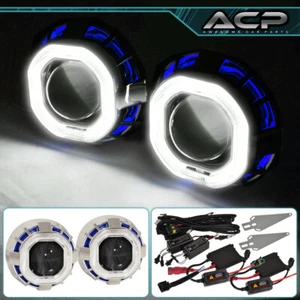 2.5" Bi Xenon Retrofit Projector Headlight CCFL LED Halo Angel Eyes Ring HID Kit - Picture 1 of 3