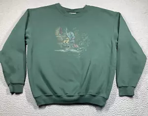 VTG Northern Reflections Sweatshirt Women's Medium Green Puppy Pullover Sweater - Picture 1 of 15