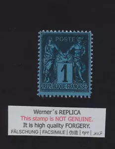 FORGERY - REPLICA di Werner di Francia 1877 - 1c nero su blu di Prussia - Foto 1 di 1