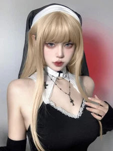 White and golden wig female natural fluffy Halloween cos simulation wig - Picture 1 of 20