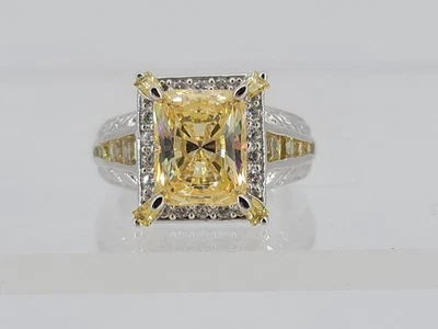 925纯银黄色翡翠切割石带黄色透明宝石戒指 — 第 1/4 张图片