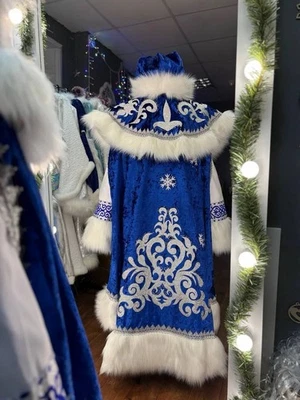 Disfraz Ded Moroz de lujo traje azul de Papá Noel, túnica larga Padre Frost. Santa Foto 1 de 4
