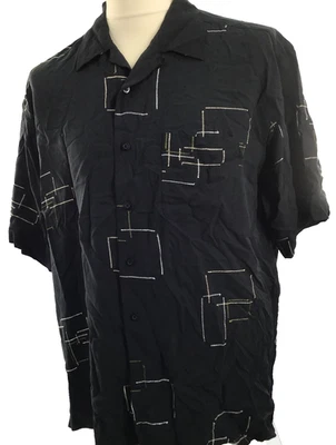 Camisa Johnston & Murphy Para Hombres Talla L -100% Seda Negra Bordada Geo Diseño Foto 1 de 4