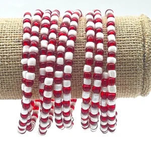 Rot Weiß Memory Draht Spule Perlen Armband 5er Set Urlaub Patriotisch - Bild 1 von 5