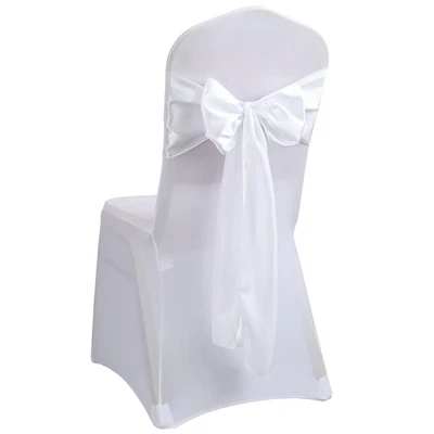 10 PCS White Satin Chair Sashes, Bows, Tie Back, Wedding, Banquet, Party Decor - Изображение 1 из 4