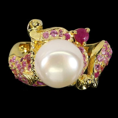 925 Sterling Silver Ring Round Ruby 3.5mm Pearl Natural Gemstone Jewelry Size 7 - Image 1 of 4