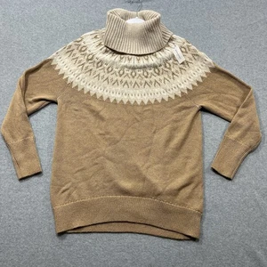 NEW Wms M 3% Alpaca Soft Banana Republic Fair Isle Turtleneck Sweater Tan Drapey - Picture 1 of 8