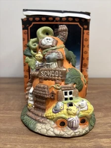 Vintage TIC  Ceramic Lighted Haunted Pumpkin School House with box - Picture 1 of 7
