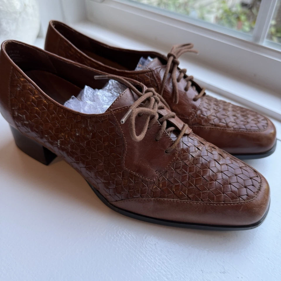 Drew Años 80 Retro Años 40 Estilo Con Cordones Marrón Tejido Cuero Talla 8.5 M Bloque Curación Foto 1 de 4