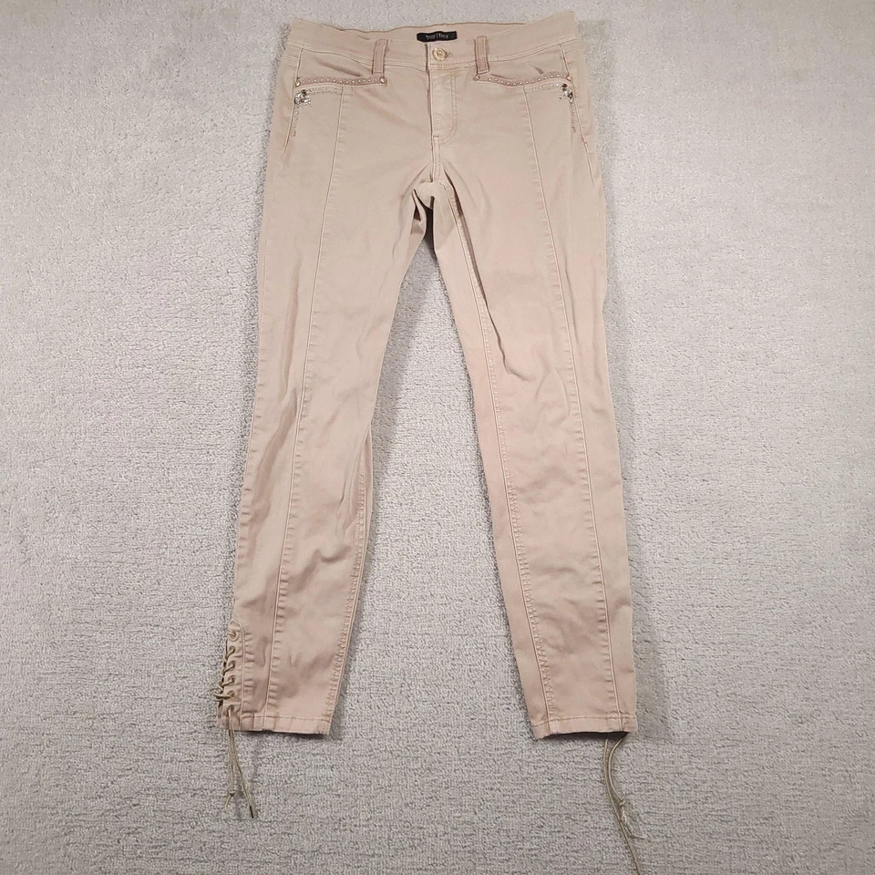 Pantalones Boho Casa Blanca Mercado Negro Para Mujer 8R Pierna Ajustada Estrás Con Cordones Foto 1 de 4