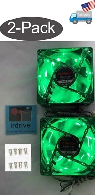 2-pack: NEW Enermax 80mm Green 3pin LED Smart Case Cooling Fan + Thermal Control - Image 1 of 4
