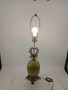 Vintage Mid Century Accurate Casting Green 3 Way Glass Lamp Metal Base 33" X 7" - Picture 1 of 19