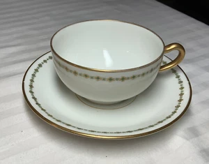 Theodore Haviland Limoges France, Gold/Green Rim, Tea Cup & Saucer - Picture 1 of 12