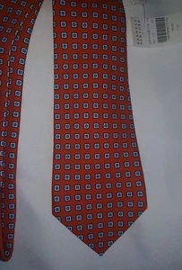 $295 KITON Napoli arancione con quadrati geometrici blu cravatta collo uomo seta nuova con etichetta - Foto 1 di 4