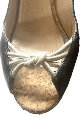 Christian Louboutin 36 Punta Abierta Tirantes Cuña Cuero Azul 5.5 a 6 Tacones Foto 1 de 4