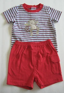 New BABYBOOTS Size 16 Lb / 6 Months Blue Striped Short Sleeve Shirt & Red Shorts - Picture 1 of 1