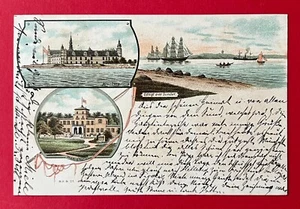 Litho AK Dänemarkt 1897 Schloss Kronburg, Marienlyst, Segelschiff   ( 152019 - Bild 1 von 2
