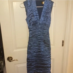 Nicole Miller Botique Blue Techno Crinkle Stretch Taffeta Dress Size4  MSRP $450 - Picture 1 of 7