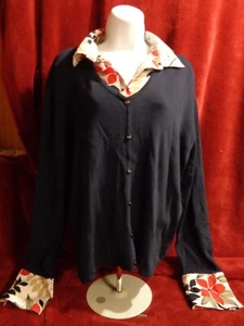 WOMEN'S ALFRED DUNNER XL NAVY PULLOVER WITH COLORFUL COLLAR & CUFFS FAUX BUTTONS - Picture 1 of 6