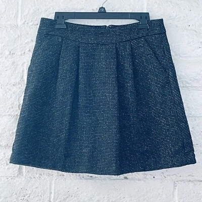 卤素裙女式 8 码黑色蓝色褶饰粗花呢高腰口袋 — 第 1/4 张图片