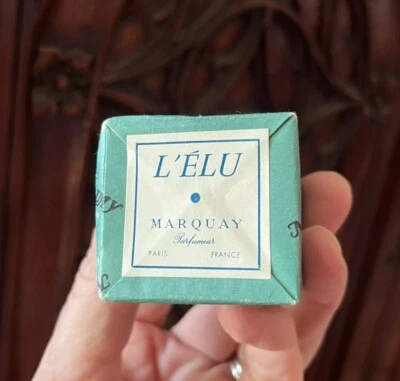 复古 40 年代 50 年代 L'ELU Marquay Parfumier Paris 法国密封香水蓝绿色盒 HTF — 第 1/4 张图片