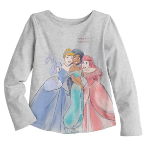 Disney's Girls 10 Princess Friends Cinderella Jasmine Ariel Sequin Graphic Tee - Picture 1 of 7