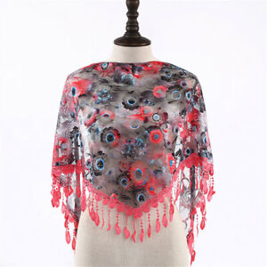 Women's Triangle Scarf  With Florals Head Covering Mantilla Mass Veil 9 Colors