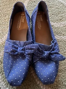Toms Blue Chambray ALPARGATA Polkadot Bow Slip-on Comfort Shoes Sz 10 NEW! - Picture 1 of 5