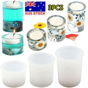 3PCS Silicone Tea Light Candle Holder Mold Epoxy Resin Mould Casting Craft S/M/L - Picture 1 of 12