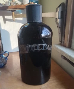 1830s CRUDE BLACKGLASS HUGE 13"APOTHECARY DRUGSTORE MEDICINE BOTTLE WITH COVER - Picture 1 of 13