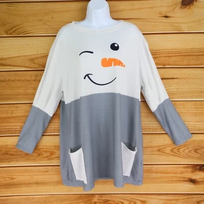 Sudadera de gran tamaño para mujer talla 1XL blanca gris muñeco de nieve bolsillos elásticos cómodos Foto 1 de 4