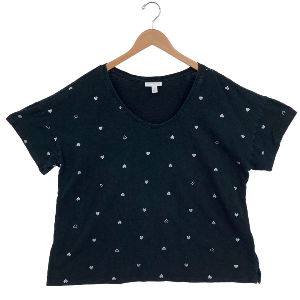 Camiseta Top Charter Club Mujer 2XL Negra Estampado Corazón Tejido Algodón Manga Corta Foto 1 de 4