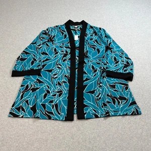 Chicos Traveler Jacket Woman 2 Large Blue Cardigan Dancing Leaves Open Oversized - Picture 1 of 9