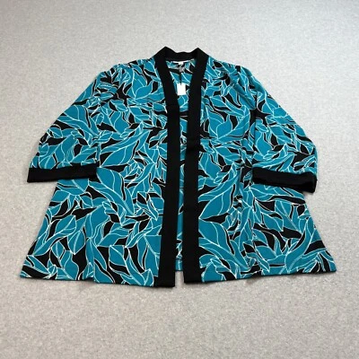 Chicos Traveler Jacket Woman 2 Large Blue Cardigan Dancing Leaves Open Oversized - Image 1 of 4