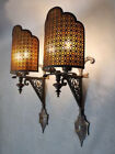 Large Pair Of Rare Large Scale Spanish Revival Tudor Gothic Sconces With Mica