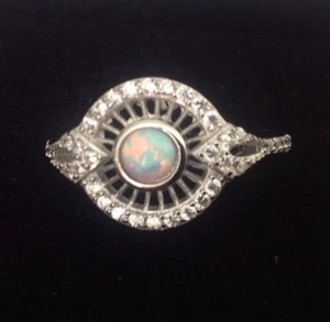 Sterling Silver Art Deco Fire Opal Round Solitaire Sun Eye Protection Ring P 8 - Picture 1 of 10