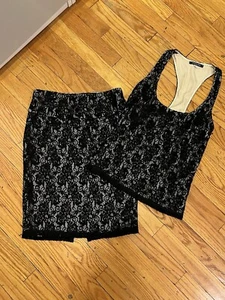PATRIZIA PEPE Vintage Lace Pencil Skirt And Top Set Black Nude Size 40/42 US 2 - Picture 1 of 19