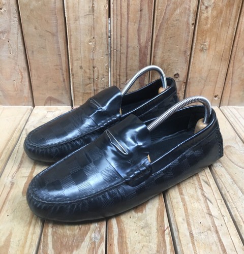 LOUIS VUITTON TRAINER Mocassini Louis Vuitton Damier mocassini in pelle nera UK 7 L USA 8