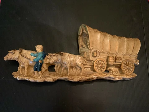 Vintage 1961 Universal Statuary Oxen Pulling Stagecoach Plaster Wall Hanging Cover